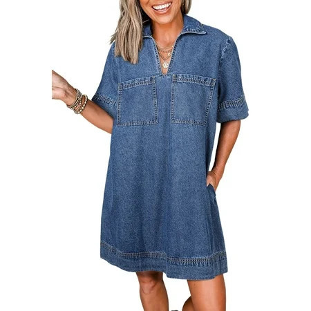 Stylish H-Line Mini Dress with Chest Pockets - Perfect for Daily Wear | [ZhiHiMeRi] | (US 4-6)S | Walmart (US)