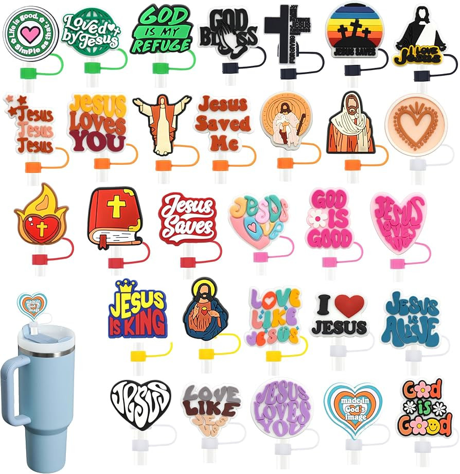 30 Pack Jesus Straw Covers Cap for Tumblers, 10mm Cute Dust-Proof Straw Topper for Water Bottles ... | Amazon (US)