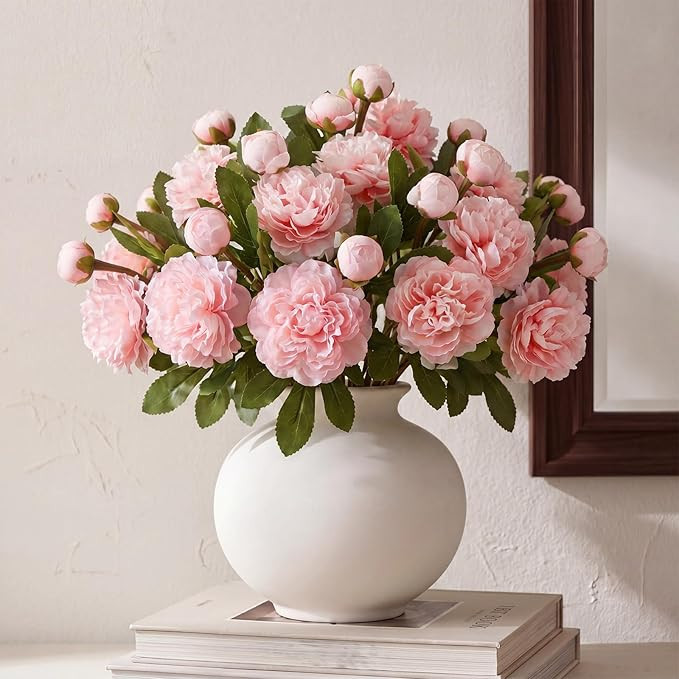 Geosar Pink 20 Pcs 40 Heads Artificial Peonies Flowers, Pink Faux Peony Florals Arrangement with ... | Amazon (US)