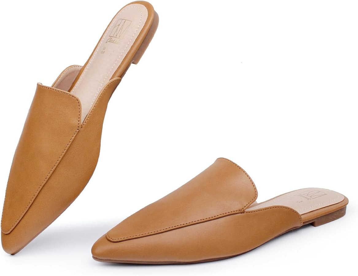 Hawkwell Women's Backless Slip on Slides Comfortable Loafer Shoes Flats Pointed Toe Mules | Amazon (US)