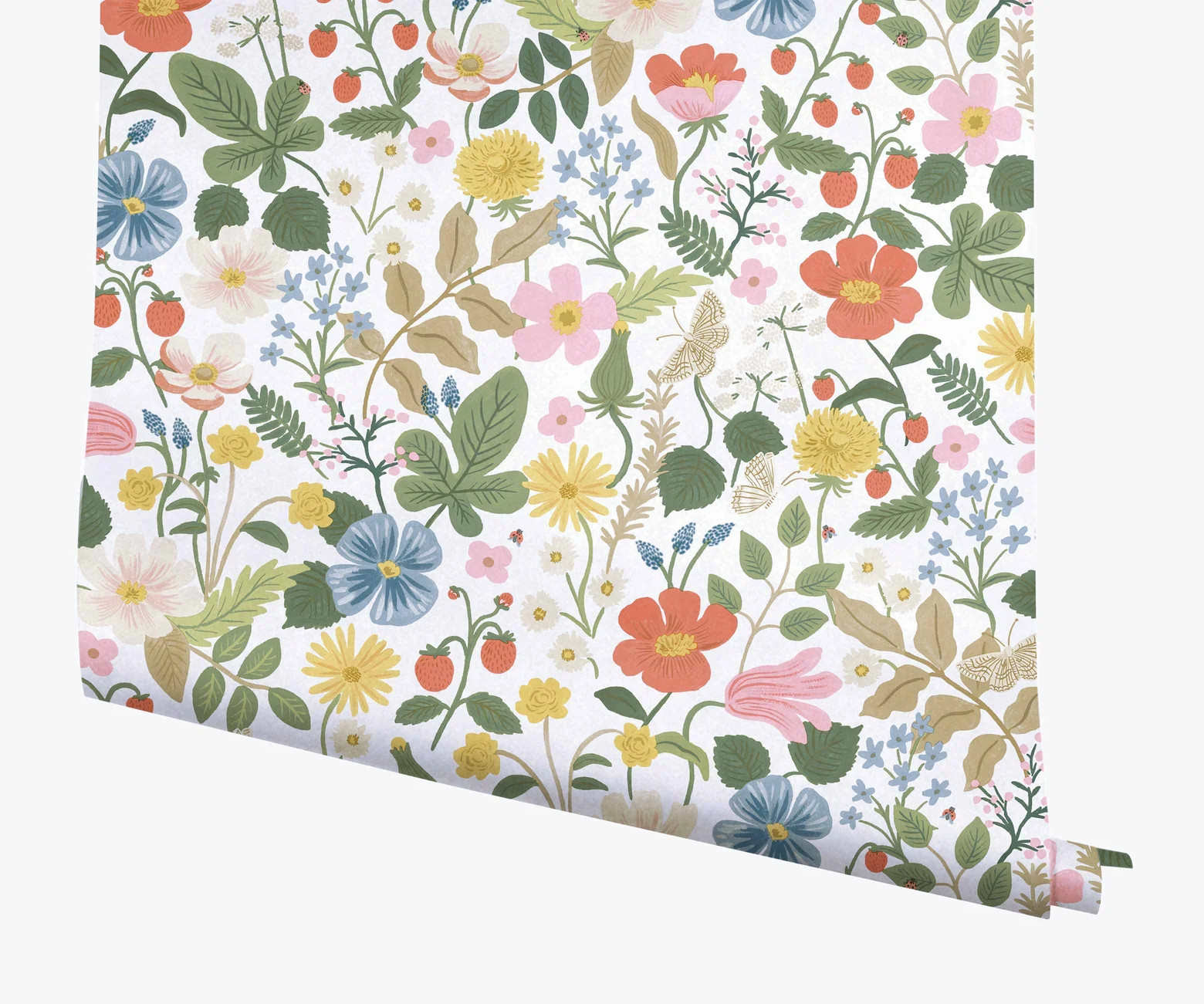 Strawberry Fields Wallpaper - White | Rifle Paper Co.