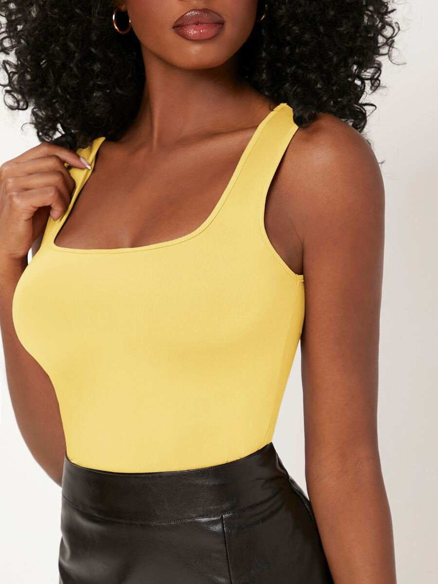 HomeWomen ClothingWomen Tops, Blouses & TeeWomen Tank Tops & CamisSHEIN BASICS Solid Square Neck ... | SHEIN