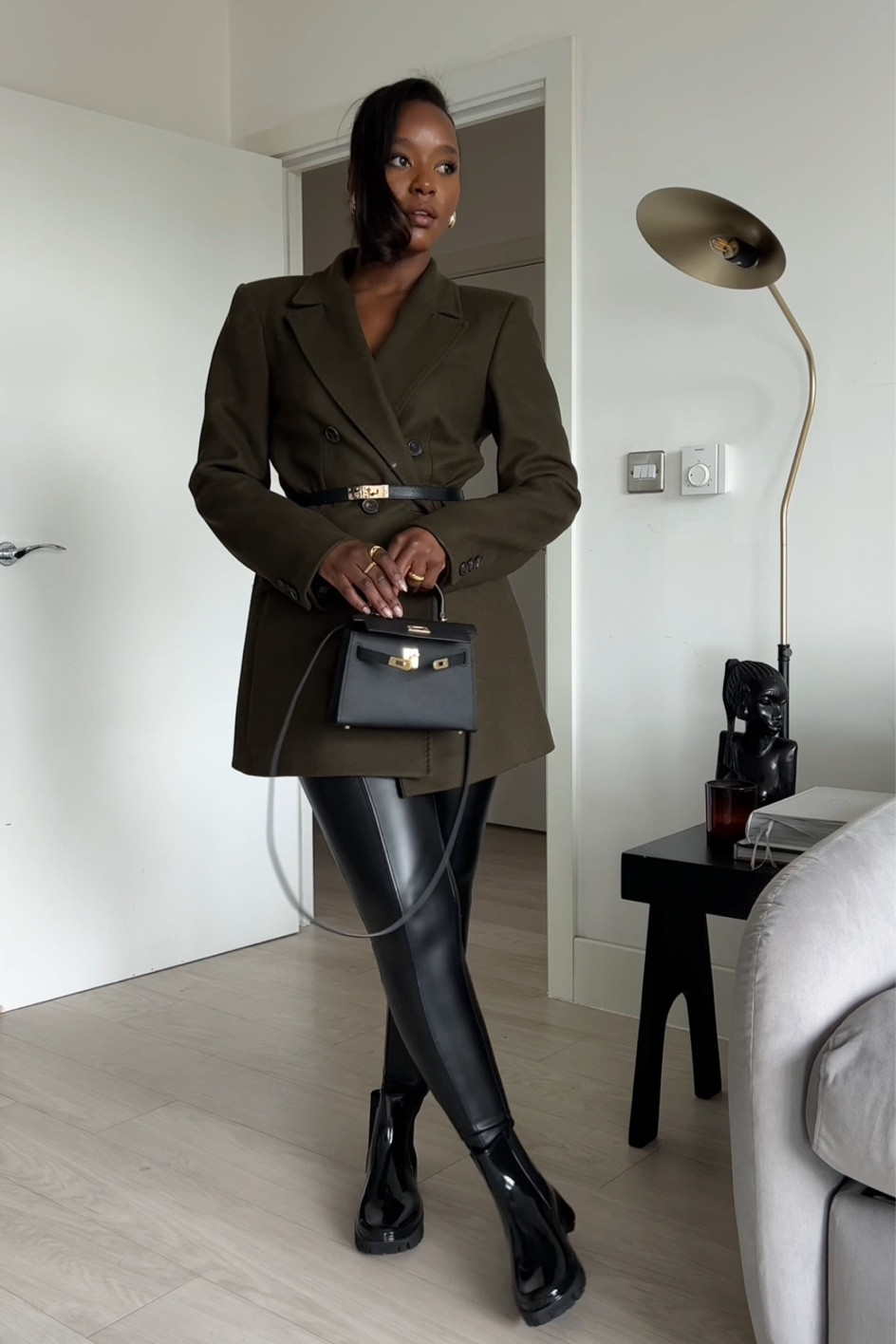 Belted blazer, Karen Millen, leather leggings, Newlook, black belt, Amazon, glossy boots, gold earrings, black bag, neutrals 

#LTKeurope #LTKSeasonal #LTKstyletip