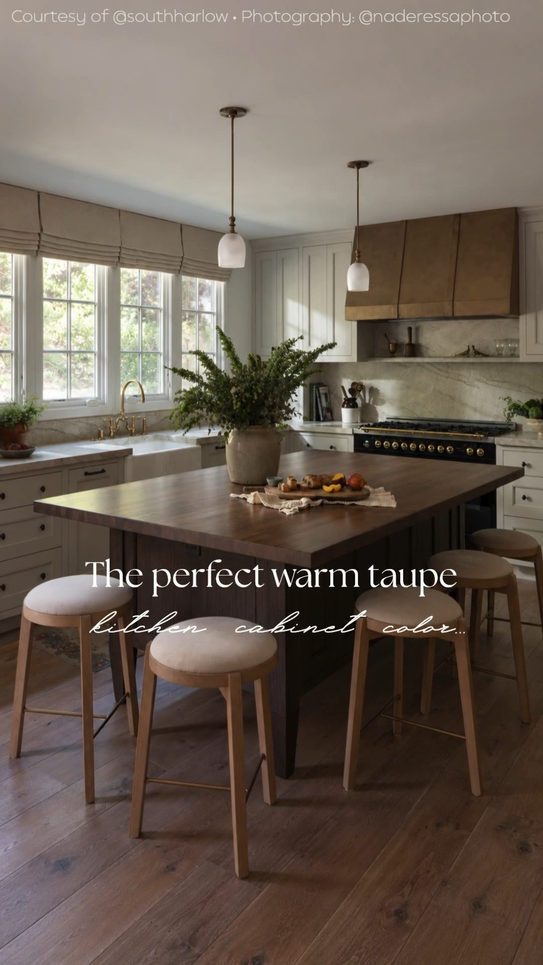 The perfect warm taupe kitchen cabinet color—somewhere beautifully between gray and beige. 🤎

Paired with a dark wood island, creamy natural stone, aged brass and light upholstered counter stools, this muted neutral feels warm, timeless and completely livable.

I’ve linked similar pieces to help you recreate the look. Shop the kitchen inspiration here, then visit HomeBunch.com for the exact paint color, available sources and complete house tour.

Design: @southharlow
Photography: @naderessaphoto

#LTKHome #LTKStyleTip #HomeBunch #TaupeKitchen #KitchenPaintColor #WarmNeutralHome #EnglishCountryKitchen #EarthyInteriors #KitchenInspiration

#LTKfall #LTKhome #LTKmaternity