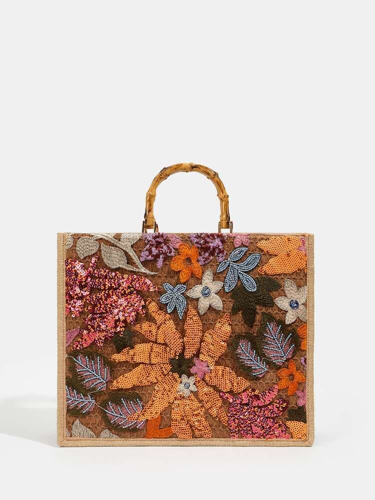 Random Floral Decor Straw Bag | SHEIN