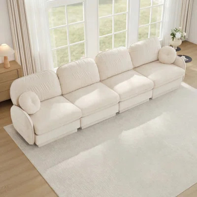 137"Chenille Cloud 4-Seater Sofa,Exquisite Round Pillows And Quilted Back Cushions,Recessed Base Frame Legs,Ergonomic Design Bottom,Easy Assembly,Deep | Wayfair North America