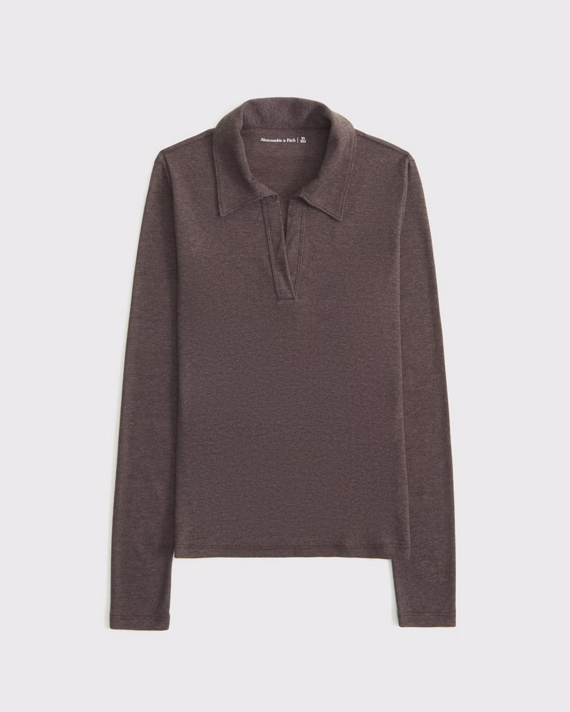 Long-Sleeve V-Neck Collared Top | Abercrombie & Fitch (US)