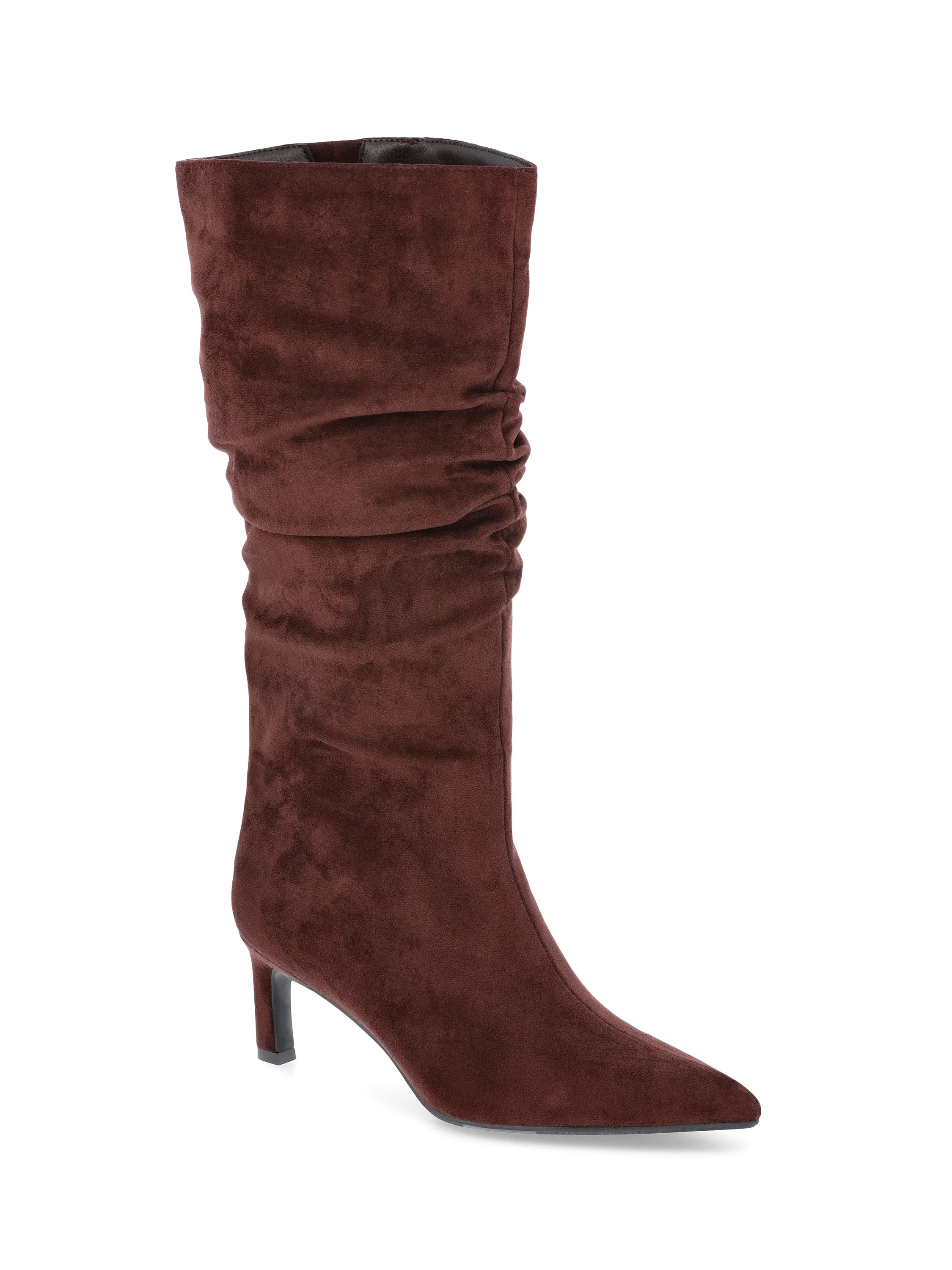 Time and Tru Women's Faux Suede Slouch Boots with Kitten Heels, Wide Width Available | Walmart (US)