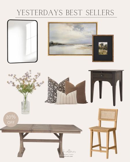 Yesterdays Best Sellers
Rounded rectangle wall mirror / wall art / floral arrangement / side table / counter height bar stool / extendable solid wood dining table / pillow cover combo 

#LTKHome #LTKSaleAlert