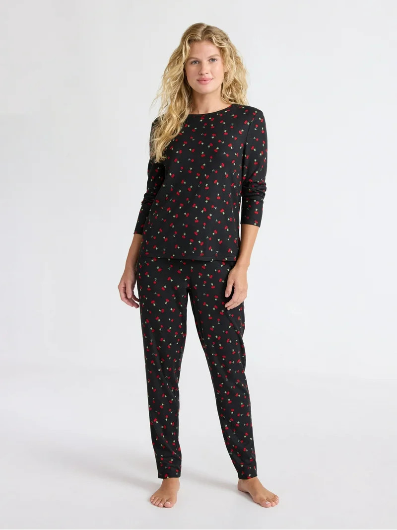 Joyspun Women's Waffle Knit Long Sleeve Top and Joggers Pajama Set, 2-Piece, Sizes S-3X | Walmart (US)