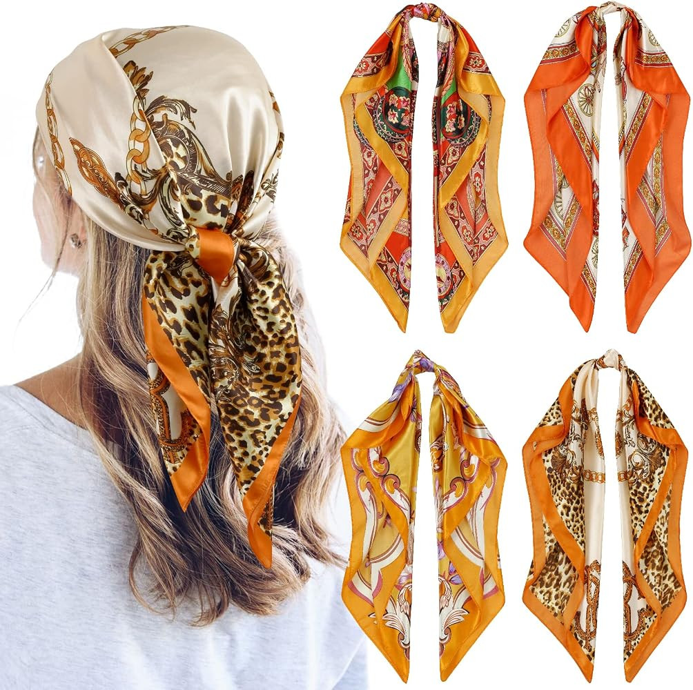 QBSM 4 Pcs 35'' Satin Large Square Head Scarf Silk Feeling Neck Scarves Hair Sleeping Wraps Light... | Amazon (CA)