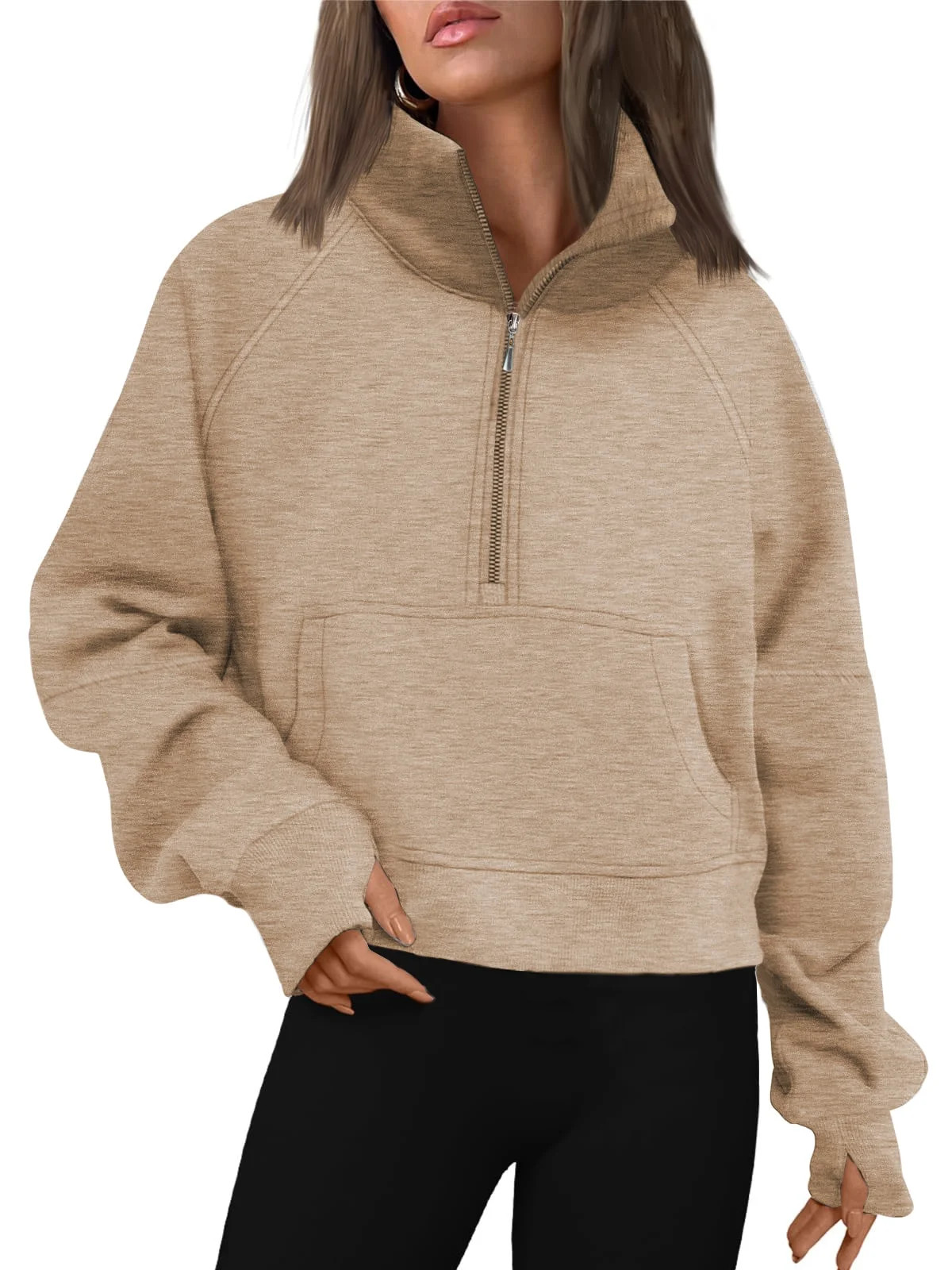 Rosvigor Sweatshirt for Women Half Zip Cropped Pullover Fleece Hoodies Fall Winter Tops Thumb Hol... | Walmart (US)