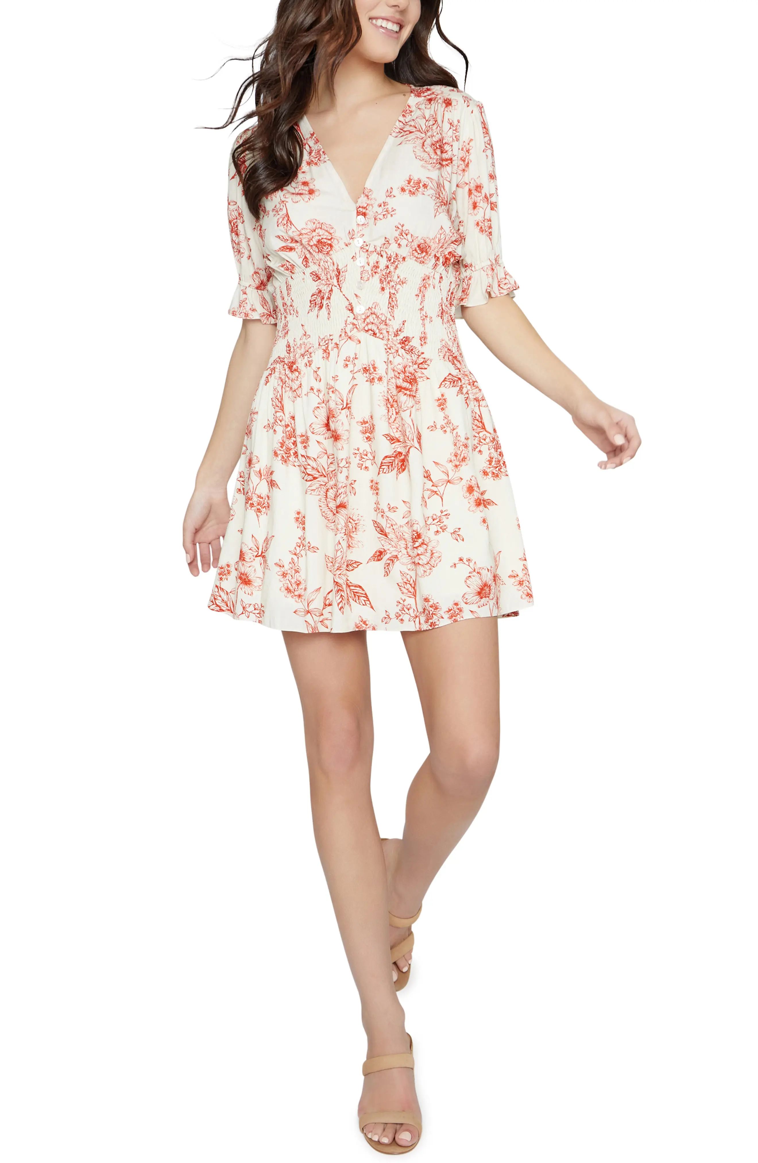 Lost + Wander Paradise Song Short Sleeve Floral Dress in Artisian Red at Nordstrom, Size X-Small | Nordstrom
