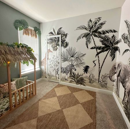 Kids jungle room inspiration with tropical leaves, lights and decorative throw pillows 

#LTKHome #LTKBaby #LTKKids
