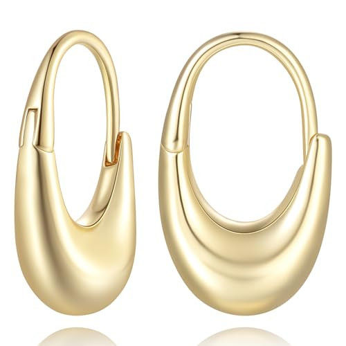 DZCYAN 14K Gold Hoop Earrings for Women Gold Earrings for Women Hoop Earring for Womens Hoops Trending Upside-Down Crescent Statement Hoops Earring for Womens 20mm | Amazon (US)