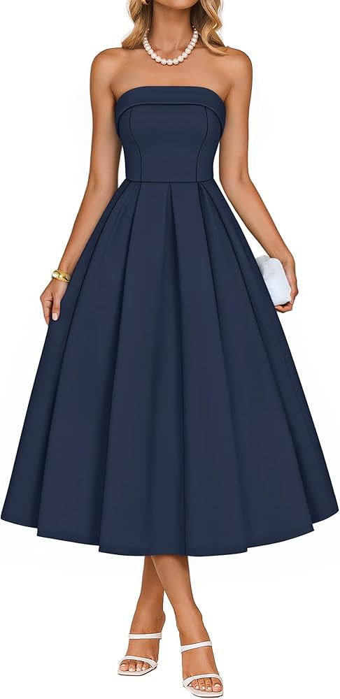 ZESICA Women's Summer Strapless Cocktail Dresses 2026 Elegant Off Shoulder Flowy A Line Wedding G... | Amazon (US)