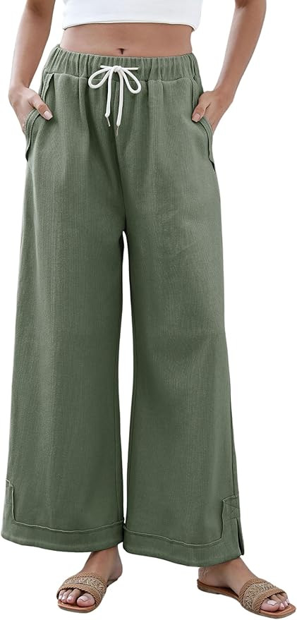 Springrain Womens Baggy Wide Leg Pants Casual Loose Cotton Drawstring Elastic Waisted Palazzo Pan... | Amazon (US)