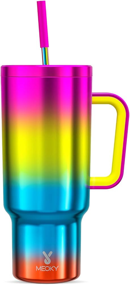 Meoky 40 oz Tumbler with Handle and Straw, Tumbler with Lid and Straw, Insulated Stainless Steel ... | Amazon (US)