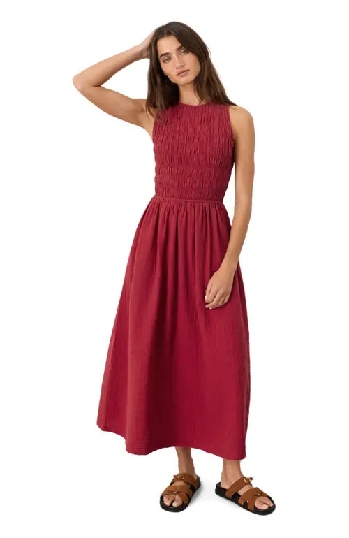Pact Organic Cotton Coastal Double Gauze Smocked Dress in Poppy Red at Nordstrom, Size Medium | Nordstrom