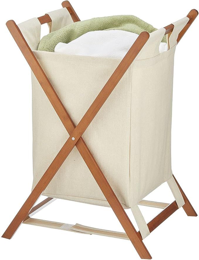 mDesign Natural Bamboo Wood Laundry Hamper Sorter Cart, Portable and Collapsible Folding Clothes ... | Amazon (US)