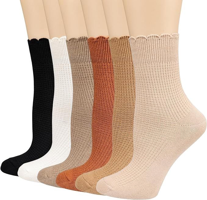 Mcool Mary Women's Crew Socks,Casual Cute Ankle Socks Breathable Cotton Knit Retro Caramel Frilly... | Amazon (US)