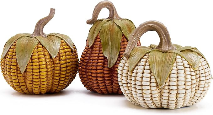 Valery Madelyn Fall Decorations for Home, Fall Pumpkin Decor, Set of 3 Resin Artificial Corn Deco... | Amazon (US)