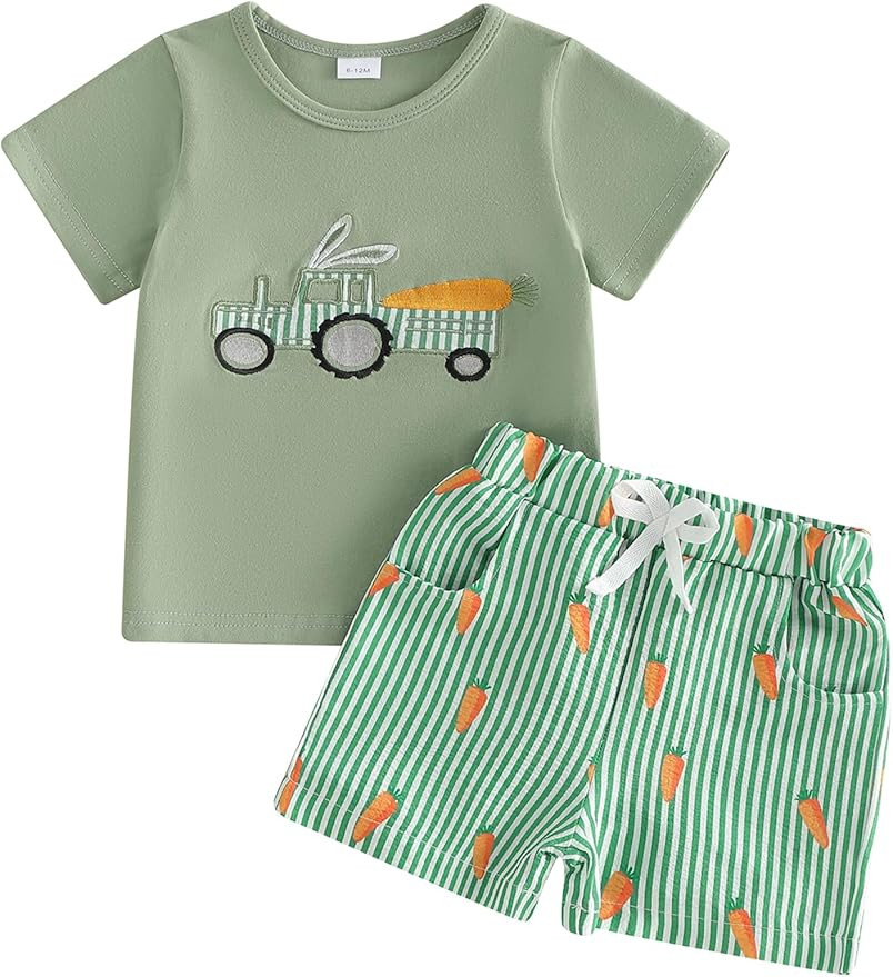 Toddler Boy Easter Outfit Baby Boy Carrot Truck Short Sleeve T Shirt and Shorts Set 2 Piece Sprin... | Amazon (US)