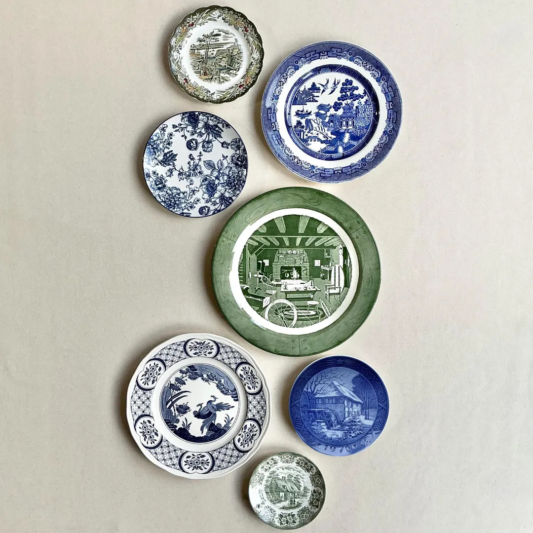 Blue and Green Transferware Plate Collection: Farmhouse Cottage Wall Decor. Gallery Wall Plates -... | Etsy (US)