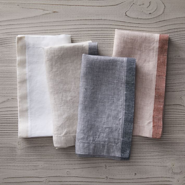European Linen Contrast Border Napkins (Set of 4) | West Elm (US)