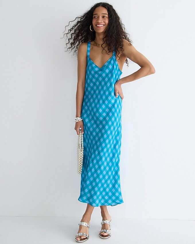 Gwyneth V-neck cupro-blend slip dress in gingham | J. Crew US