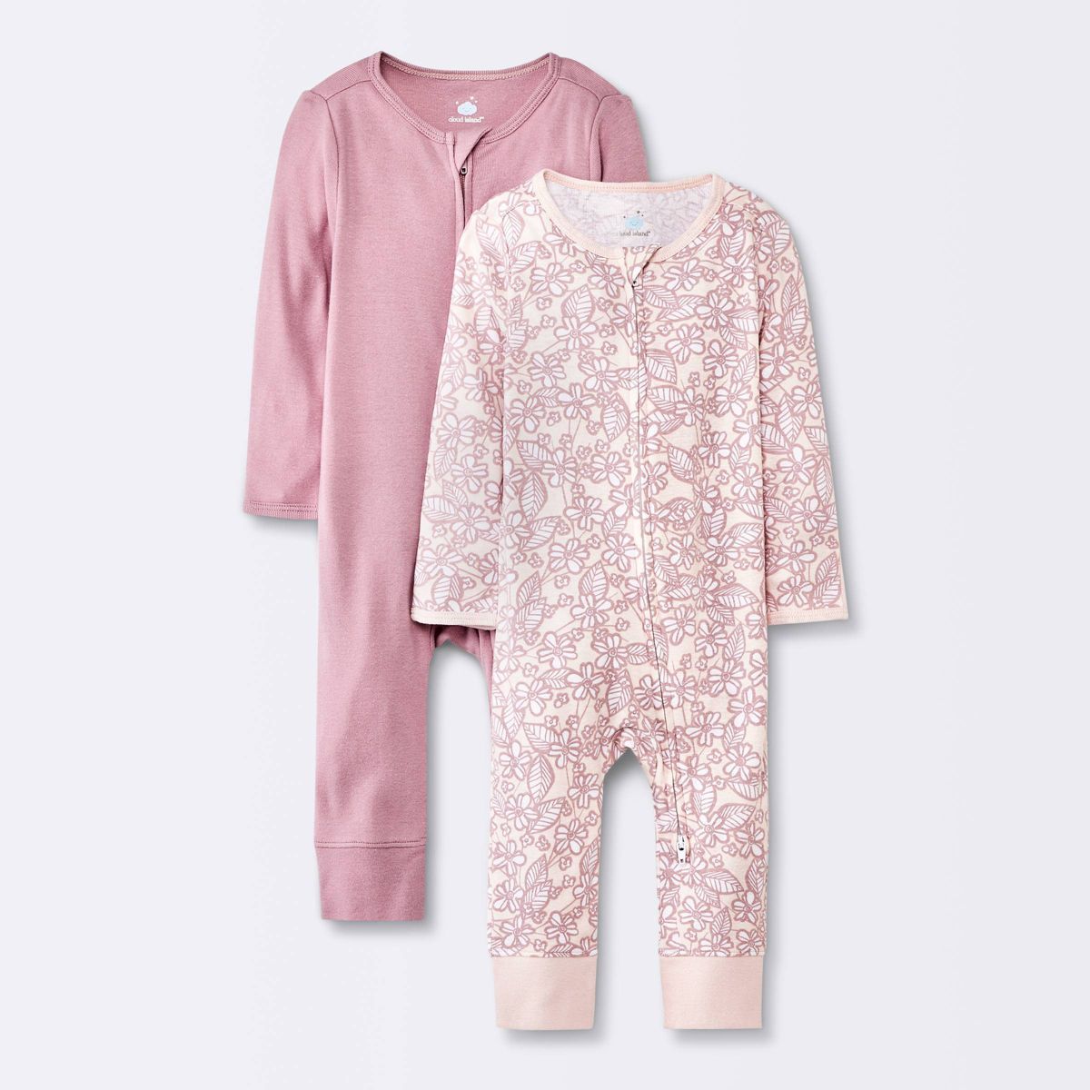 Baby Girls' 2pk Floral Cotton Zip Romper - Cloud Island™ Pink | Target
