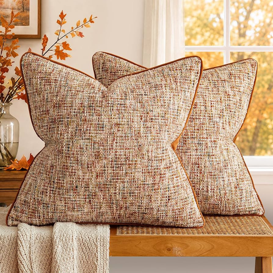 a moment Rust Orange Reversible Pillow Covers 2 Pack - Farmhouse Chenille Throw Pillows, Neutral ... | Amazon (US)