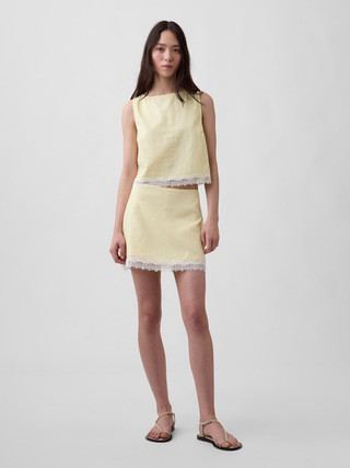 Linen-Blend Lace-Trim Mini Skort | Gap (US)