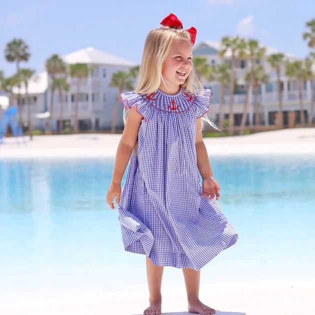 Red Anchor Smocked Royal Blue Dress | Classic Whimsy