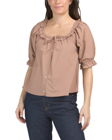 Poplin Puff Sleeve Blouse for Women | Cotton/Viscose | Marshalls