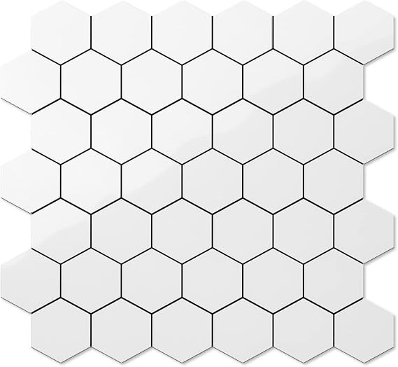 DICOFUN 10-Sheet White Peel and Stick Backsplash Hexagon Tile, High Polished PVC Stick on Wall Ti... | Amazon (US)