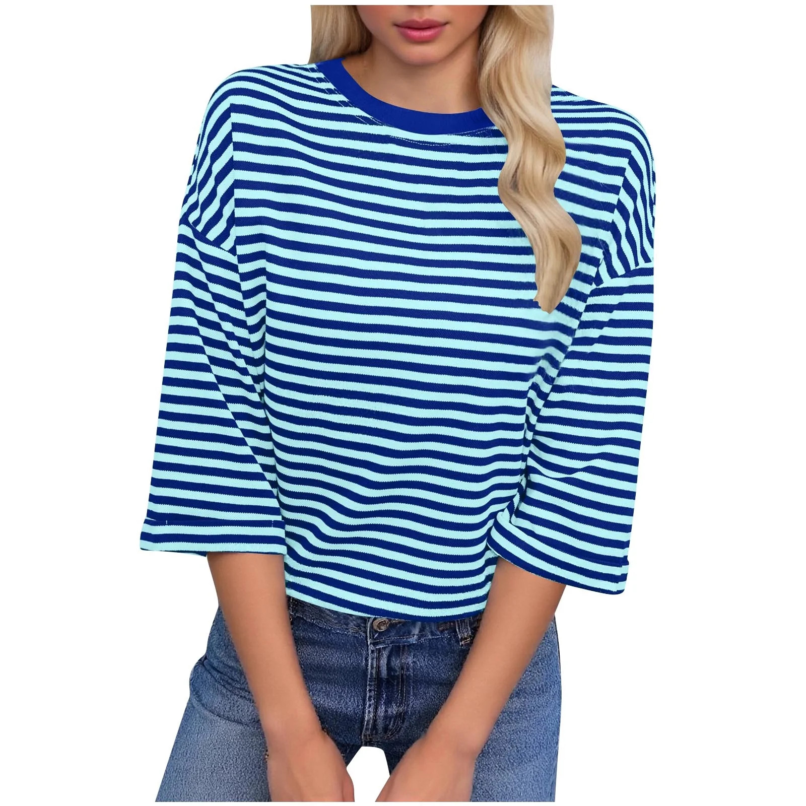 YUGYXL Striped Tshirt Women Bow Tie Back Striped Half Sleeve T Shirts Oversized Crewneck Tee for ... | Walmart (US)