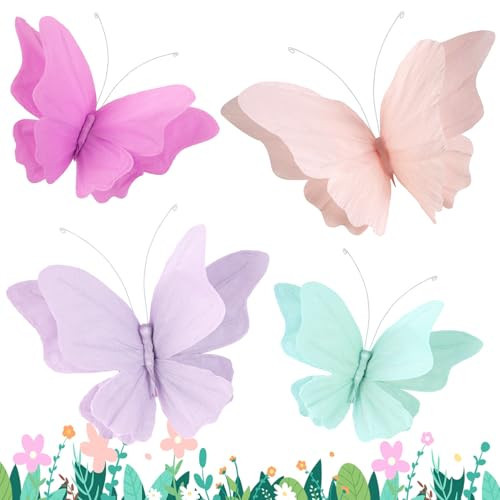 OBBOLO 3D Hanging Butterfly Decorations, Butterfly Birthday Party Decorations, 4 Pcs Crepe Paper Butterfly Hanging Decorations for Girls, Women, Flower Garden Party Decorations | Amazon (US)