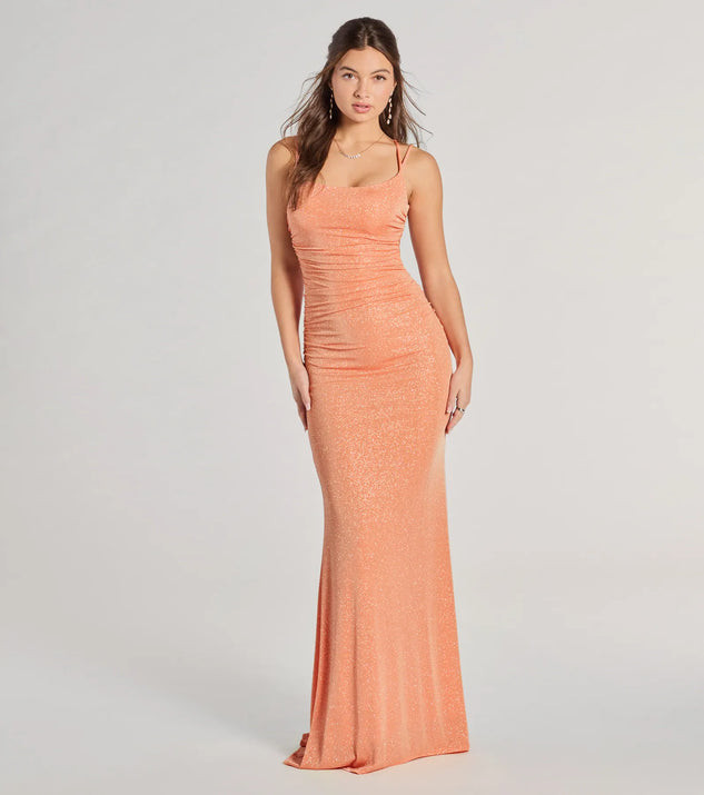 Rylie Formal Glitter Lace-Up Bodycon Long Dress | Windsor Stores
