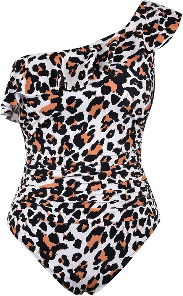 Hilor Women's One Piece Swimsuits One Shoulder Swimwear Asymmetric Ruffle Monokinis Bathing Suits | Amazon (US)