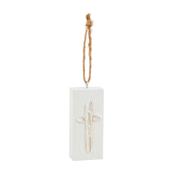 Mud Pie Cross Painted Ornament in White | Pine Wood | Mud Pie
