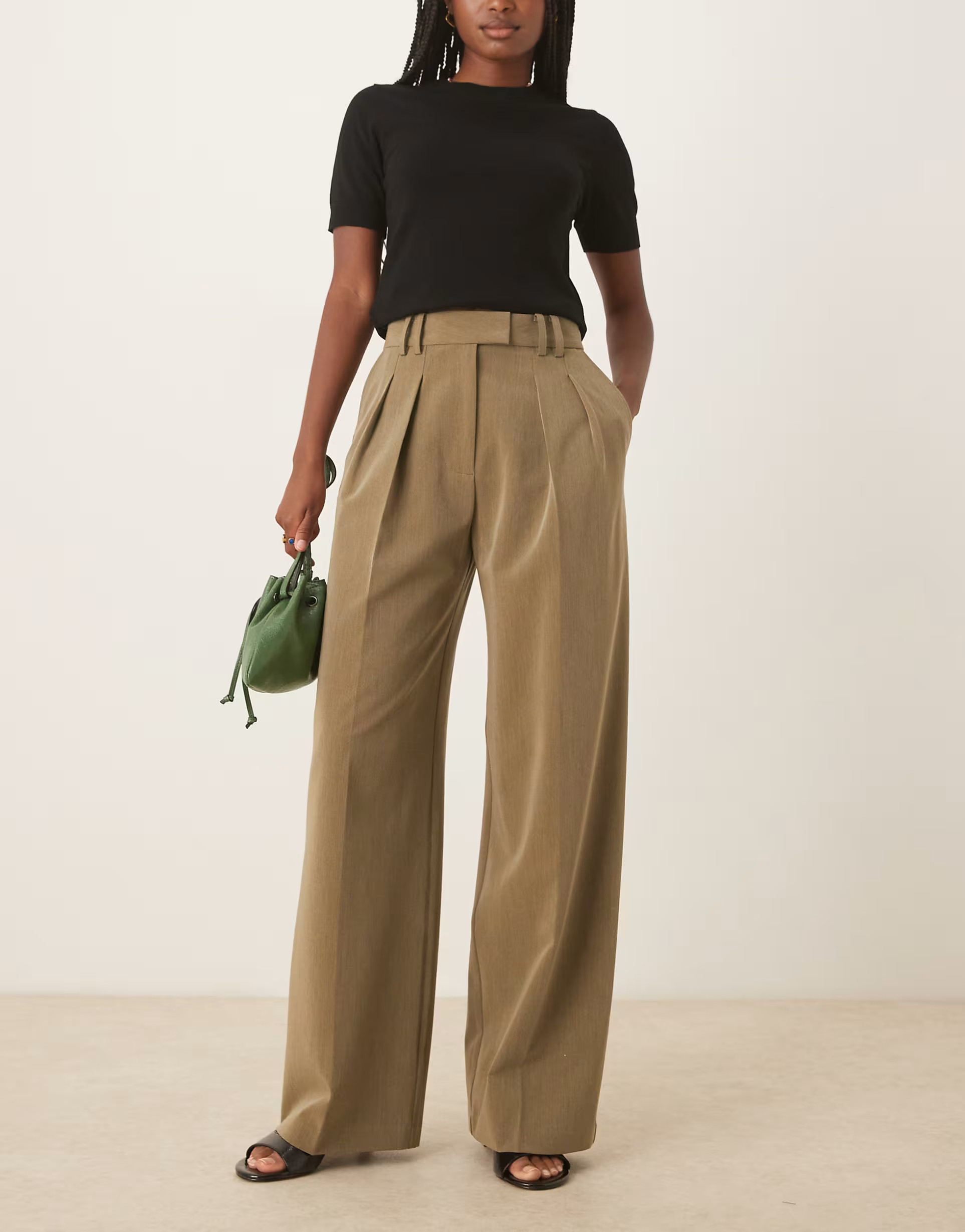 ASOS DESIGN tailored wide leg trousers with pleat detail in olive | ASOS | ASOS (Global)