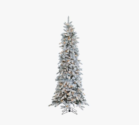 Lit Flocked Pencil Pine Faux Christmas Trees | Pottery Barn (US)