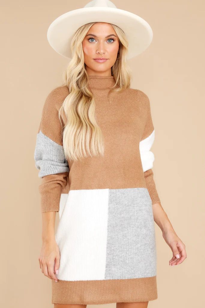 Like A Breeze Camel Multi Sweater Dress | Red Dress 