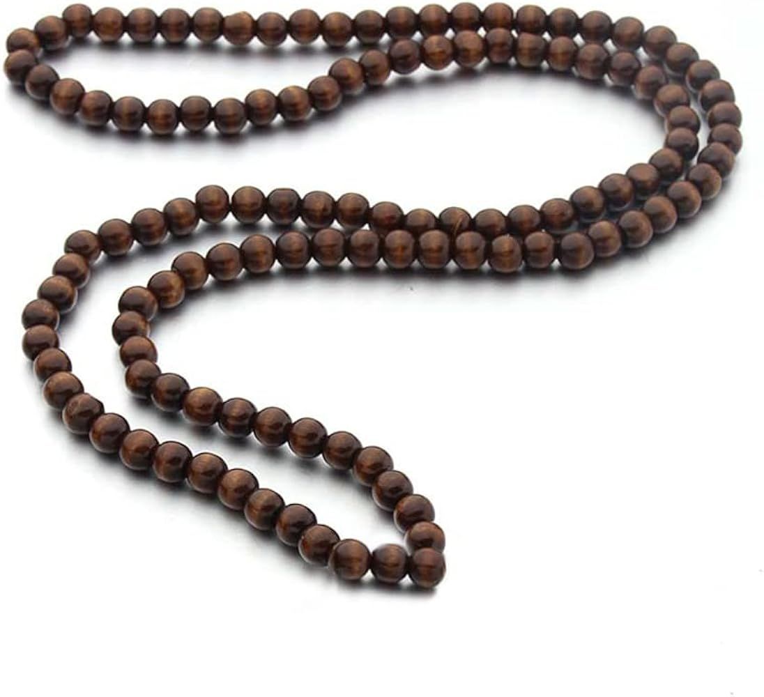 COLORFUL BLING 8MM Natural Wood Bead Necklace Africa Wooden Chain Statement Unisex Chunky Strand ... | Amazon (US)