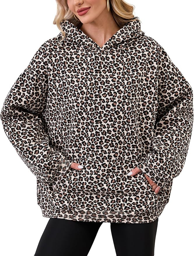 Womens Camo Hoodies Maple Leaf Print Oversized Hooded Sweatshirt Fleece Pullover Sweatshirts Long... | Amazon (US)