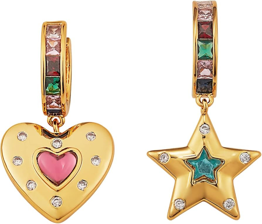Ornaland Dangle Hoop Earring for Women 18K Gold Plated Personalized Heart Star Charms Zirconia Da... | Amazon (US)