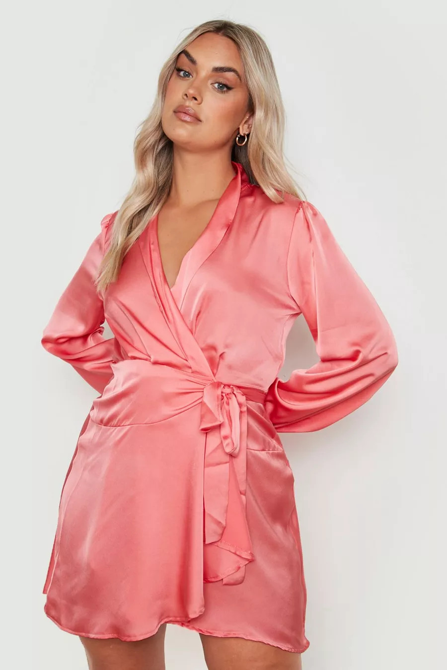 Plus Short Sleeve Satin Belted Skater Dress | Boohoo.com (US & CA)