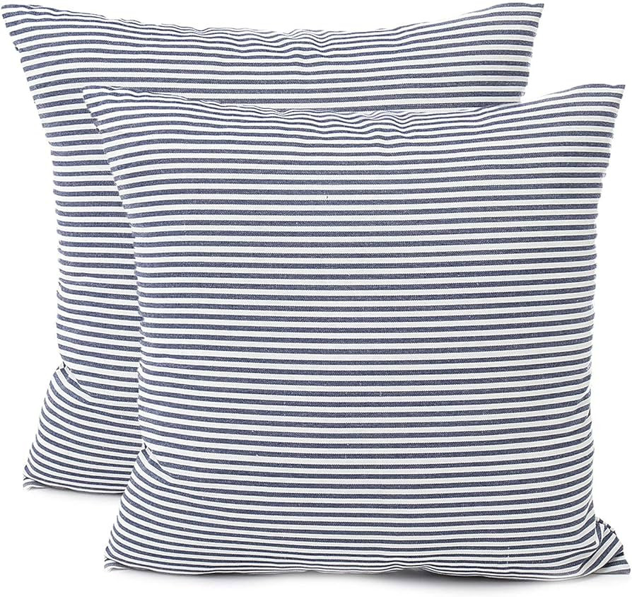 Throw Pillow Covers 26x26 - Decorative Pillows for Couch Set of 2 Rustic Linen Striped Lumbar Cus... | Amazon (US)