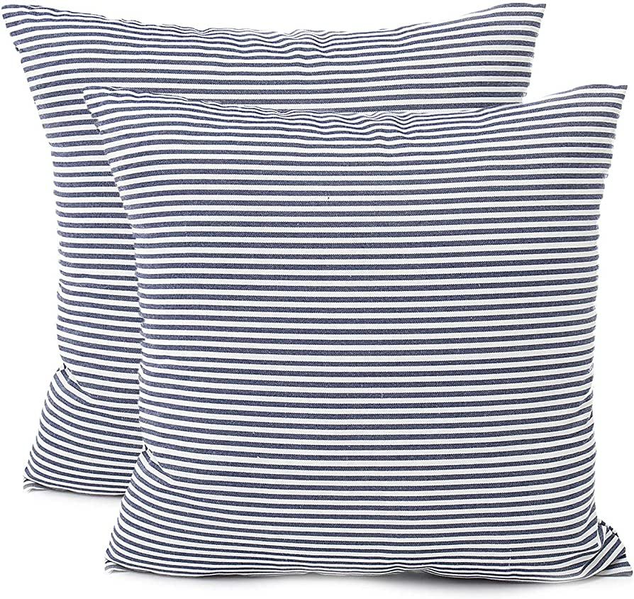 Throw Pillow Covers 26x26 - Decorative Pillows for Couch Set of 2 Rustic Linen Striped Lumbar Cus... | Amazon (US)